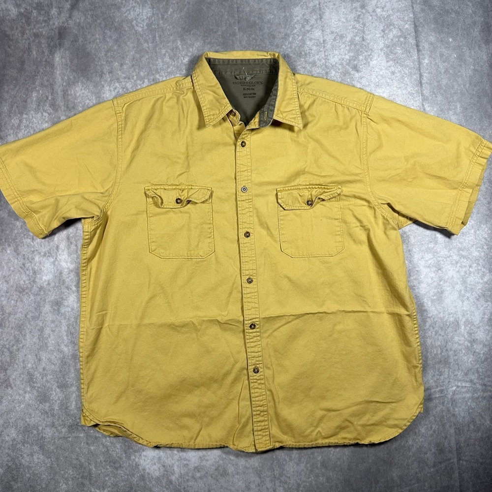 Faded Glory‎ Mens XL Mustard Yellow Cotton Canvas Button Down Work Summer Shirt